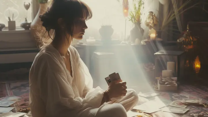 Tirage de cartes dans la lumière du matin